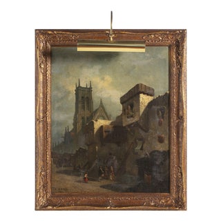 Arthur Pierre Morel, Rural Scene with Cathedral, Oil on Canvas, 1851 For Sale