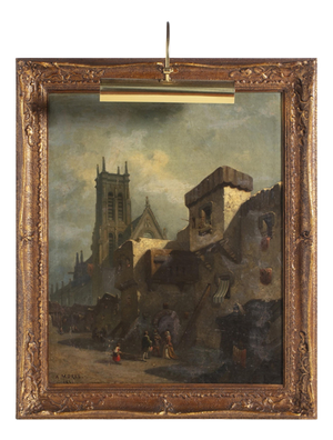 Arthur Pierre Morel, Rural Scene with Cathedral, Oil on Canvas, 1851