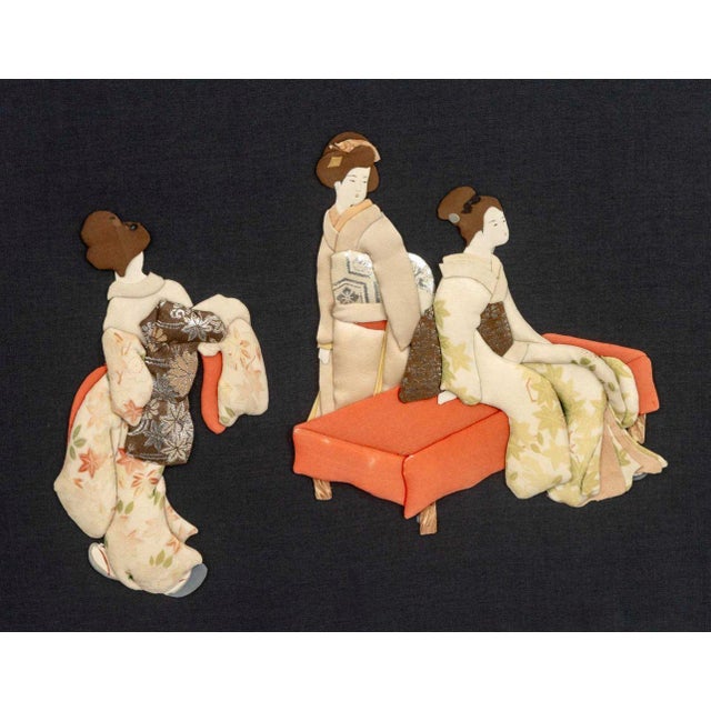 Japanese Figural Group Padded Silk Oshi-E Collage For Sale - Image 4 of 10