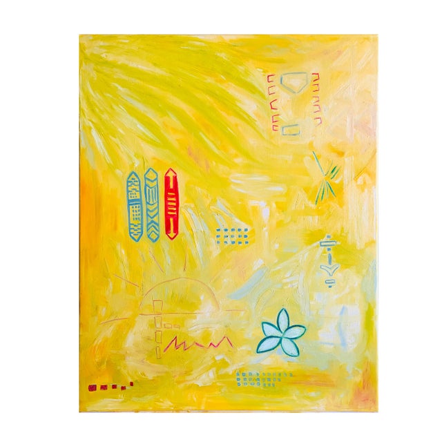 Large Yellow Abstract Oil Painting, Original Contemporary Art on Canvas Golden Modern Wall Art, 24x30 Vertical Painting by Tatiana Duperault For Sale - Image 4 of 6
