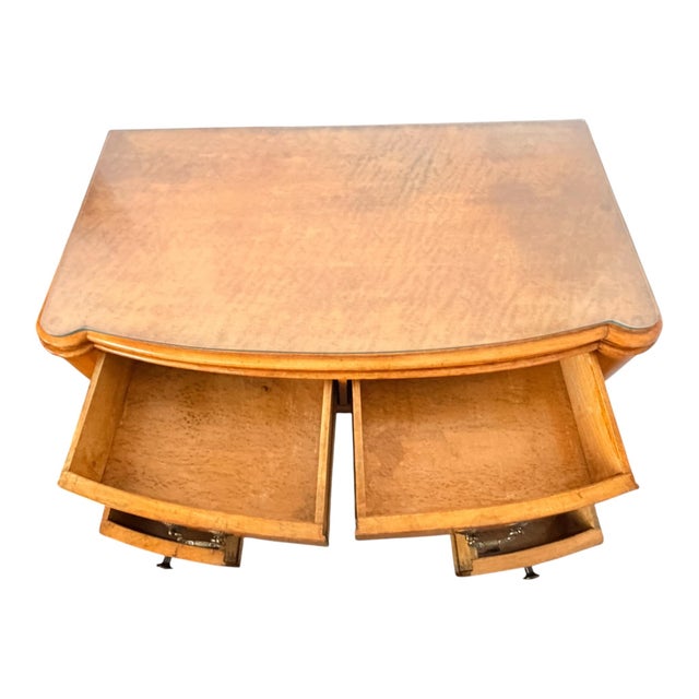 Vintage 1930s Queen Anne Style Burl Wood Writing Desk With Beveled Glass Top For Sale - Image 11 of 17
