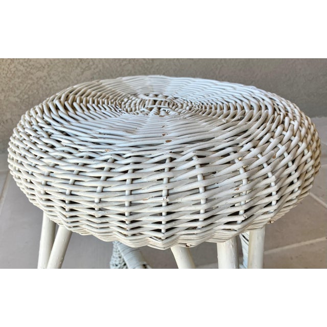 Wood Circa 1970 Cottage Chic Albini-Inspired Rattan & Bamboo Stool / Plant Stand For Sale - Image 7 of 11