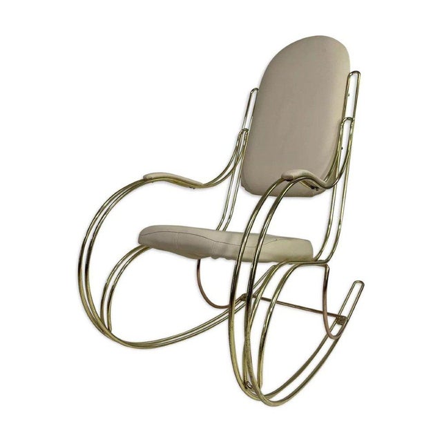 Italian Rocking Chair in Brass and Beige Skaï, 1950s For Sale - Image 12 of 13