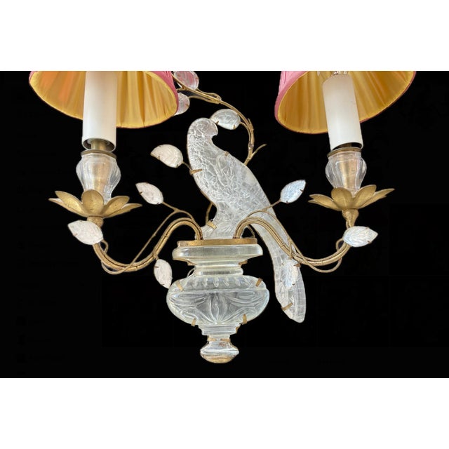Lights Mid 20th Century French Baguès Style Two-Light "Bird and Foliage" Sconces, a Pair For Sale - Image 7 of 11