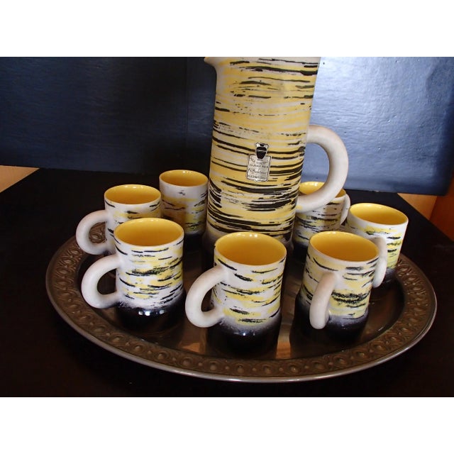 Mid-Century Ceramic Jug with Cups by R.Dufranier, Set of 9 For Sale - Image 9 of 11