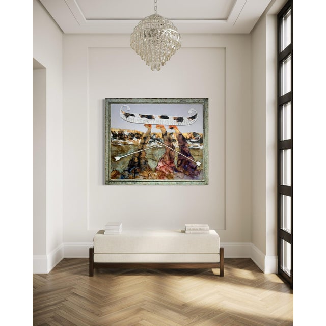 Metal Andrea Stella "Rowing Machines" Large Gold Leaf Oil Mixed Media Painting, Figurative, Italian Contemporary Art, 2010 For Sale - Image 7 of 9