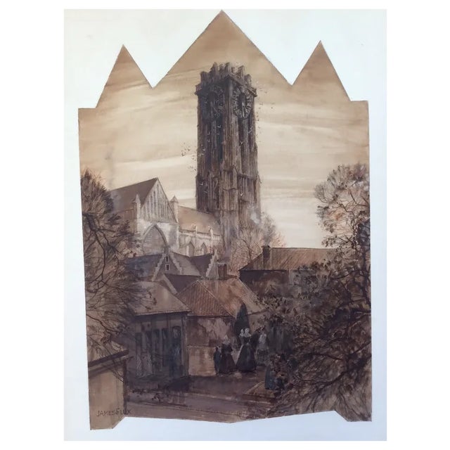 Vintage Illustration Art St Rumbold Flanders, Christmas Card Art, Signed For Sale - Image 6 of 7