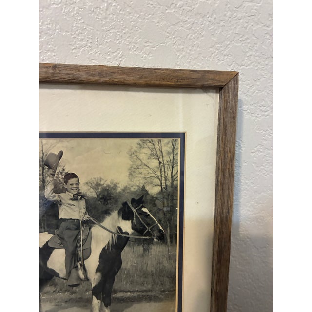 Farmhouse Vintage Framed Black and White Photo "Justin Tubb and His Pony" For Sale - Image 3 of 11
