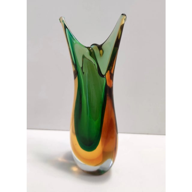 1950s Green and Orange Sommerso Murano Glass Vase attributed to Flavio Poli, Italy, 1950s For Sale - Image 5 of 9