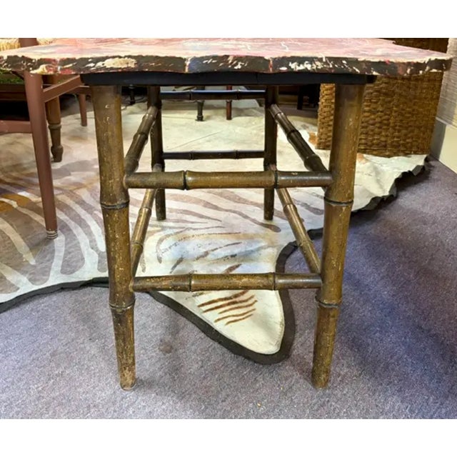 Early Mid Century Chinese Wood Table With Bamboo Wood Base For Sale - Image 4 of 14