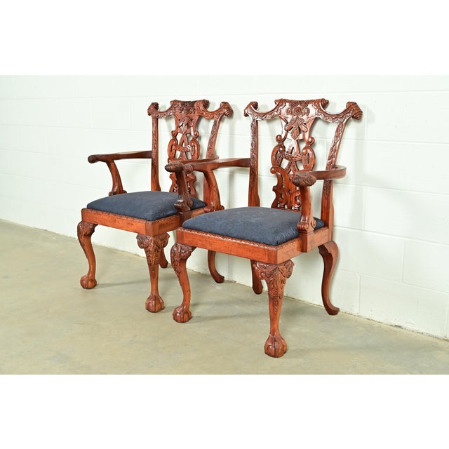 Baker Furniture Style Chippendale Carved Mahogany Armchairs, Pair For Sale - Image 14 of 14