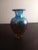 Vintage Robert Held Canada Handpainted California Poppy Pattern Blue Stretch Art Glass Bud Vase For Sale - Image 4 of 7