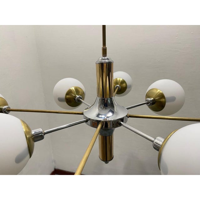 Sputnik Chrome Brass Chandelier, 1980s For Sale - Image 6 of 13