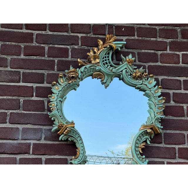 Mint 1940 French Louis XVI Green Gold Wall Mirror - 1 Pc For Sale - Image 8 of 12