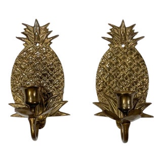 Late 20th Century Brass Pineapple Candle Sconces, a Pair For Sale