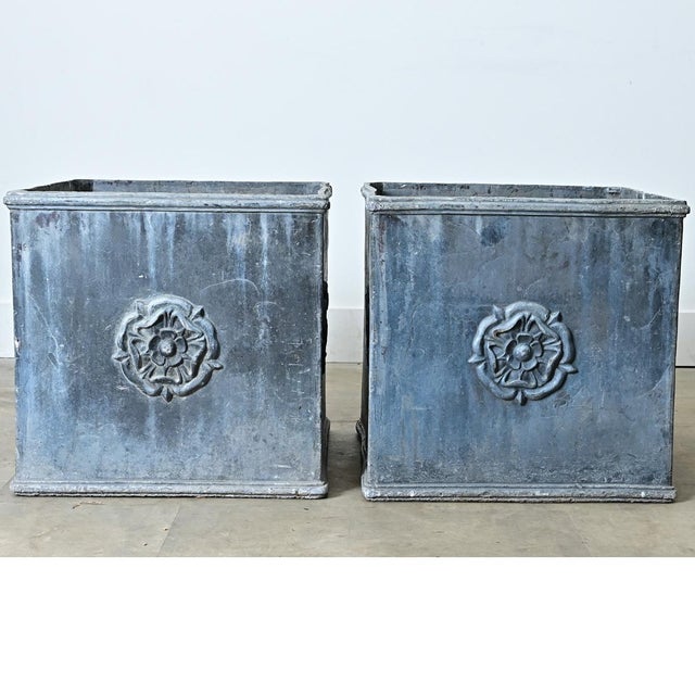 Pair of English 19th Century Solid Lead Box Planters For Sale - Image 4 of 12
