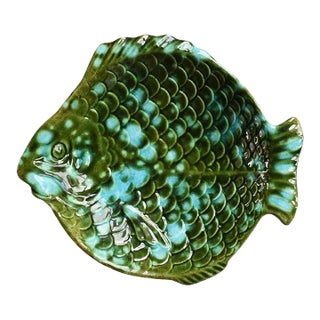 Ceramic Drip Pottery Fish Trinket Dish or Catchall in Green and Blue For Sale