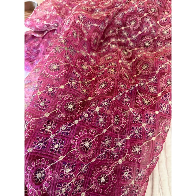 Textile Vintage Indian Saree Fabric With Silver Threads (Zari) For Sale - Image 7 of 8