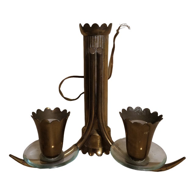 Brass Wall Lamps with Cut Glass, Italy, 1950s, Set of 2 For Sale