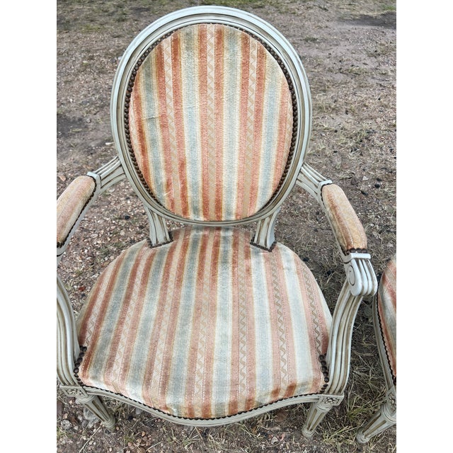 Off-white French 19th Century Louis XVI Painted Walnut Arm Chairs - Set of 2 For Sale - Image 8 of 12