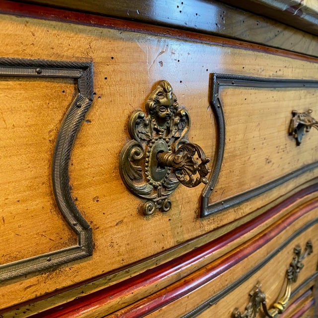 Goldenrod Antique French Provincial Louis XV Marble Top Three-Drawer Commode For Sale - Image 8 of 16