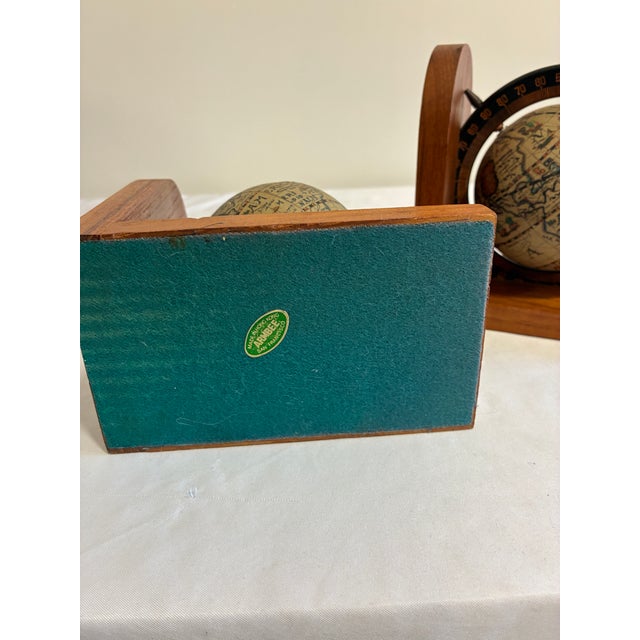Brown Midcentury Wooden Rotating Globe Bookends—A Pair For Sale - Image 8 of 9