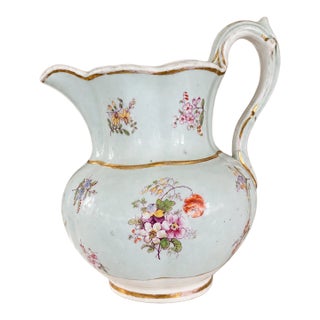 1900s Continental Floral Porcelain Petite Pitcher With Gilt Accents For Sale