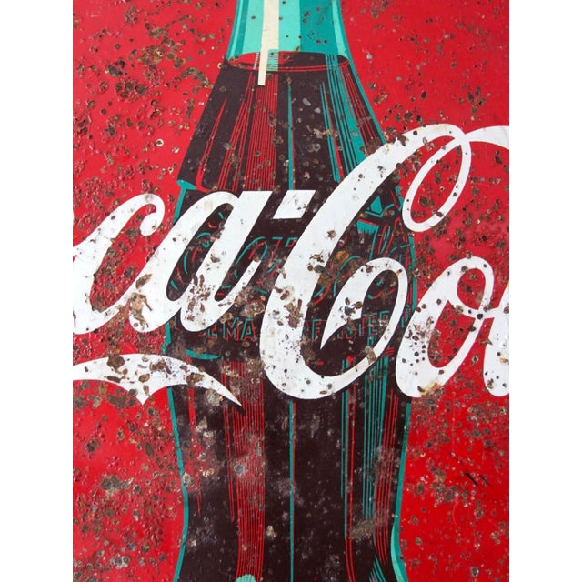 1950s Vintage Coca-Cola Metal Button Sign For Sale - Image 5 of 9