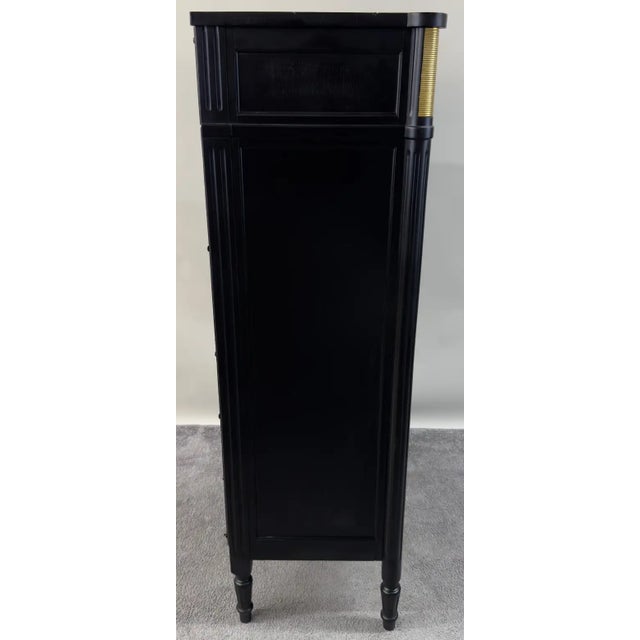 Maison Jansen Maison Jansen Style Hollywood Regency Ebony & Brass Two-Door Bar and Tall Chest For Sale - Image 4 of 14