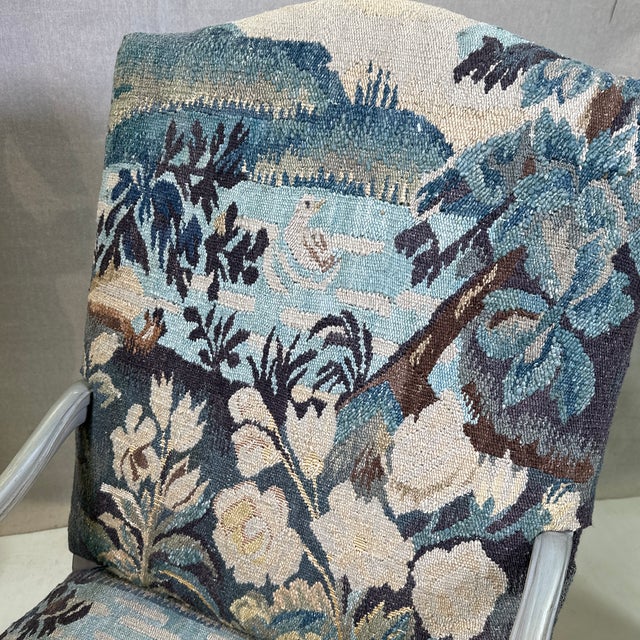 Vintage Pair of Aubusson Needle Point French Style Arm Chairs in Painted Walnut Frames For Sale - Image 11 of 12