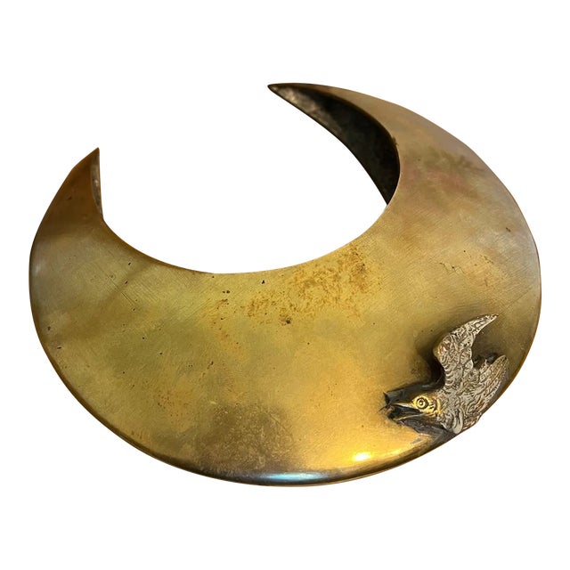 Vintage Mid Century Modern Style Hollow Brass Crescent Moon Hanging Decor For Sale
