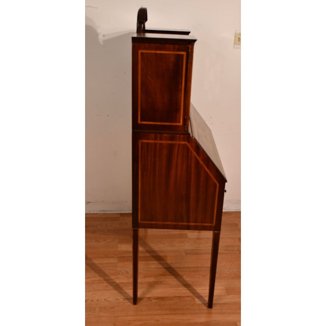 1900s Antique English Edwardian Mahogany & Satinwood Inlay Secretary Desk Writing Desk For Sale - Image 15 of 18
