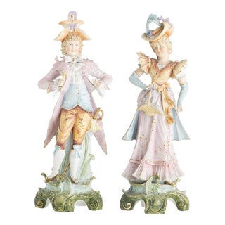 19th Century Porcelain Gallant Figures, Set of 2 For Sale