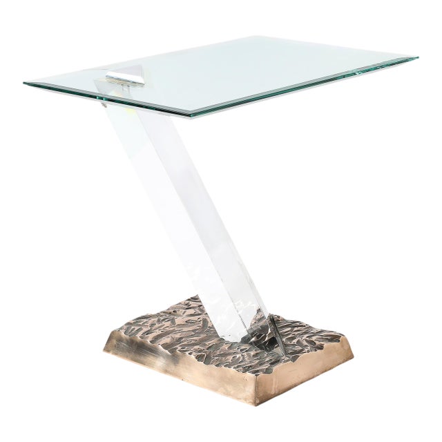 Mid-Century Bronze, Glass & Lucite "Ff 24/16 Side Table" Signed Jeffrey Bigelow For Sale