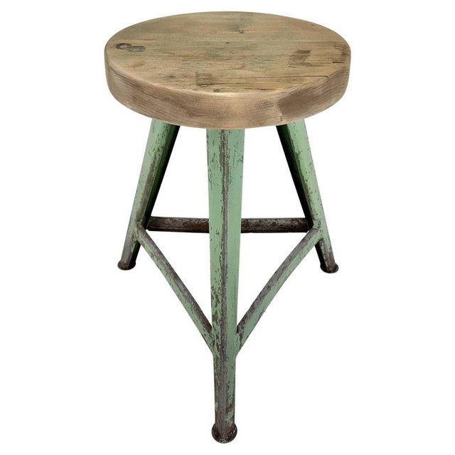 Vintage Industrial Steel & Wood Tripod Stool, 1950s For Sale - Image 11 of 11