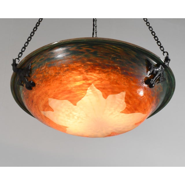 Large French Art Deco Pendant Light by Le Verre Francais Schneider - 1925 Cameo Chandelier France For Sale - Image 9 of 17