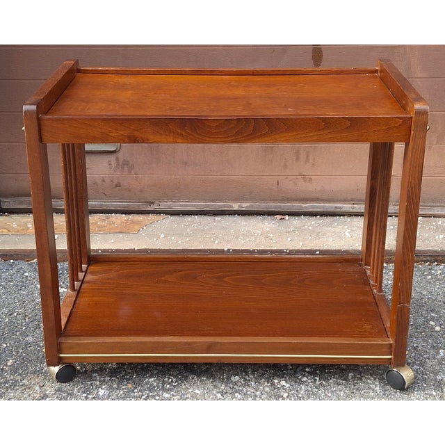 Late 20th Century Late 20th Century American Classical Oak Tiered Rolling Bar Cart For Sale - Image 5 of 9
