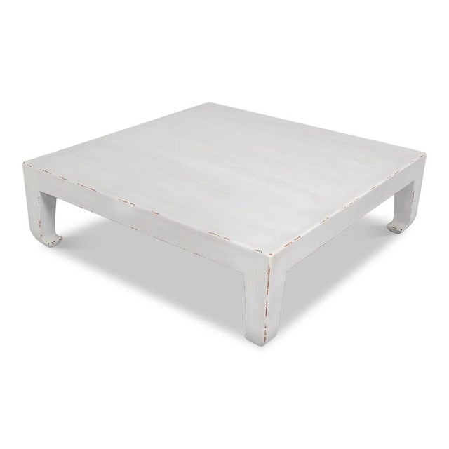 White Ming Style Low Coffee Table in Antique White Pine For Sale - Image 8 of 10