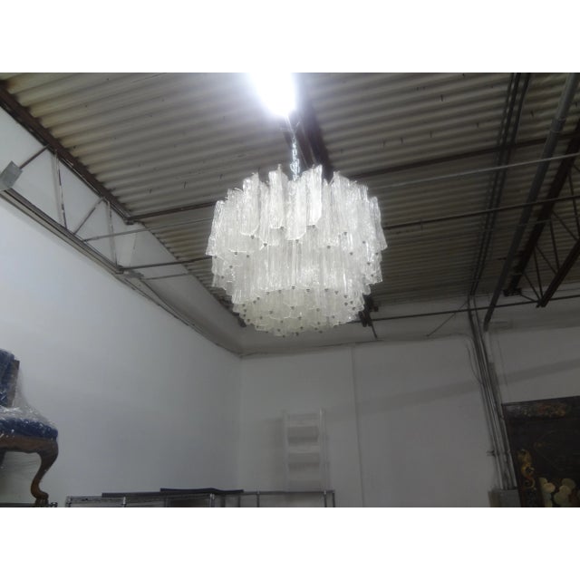 Metal Pair of Large Mid-Century Modern Italian Murano Chandeliers Attributed to Venini For Sale - Image 7 of 12