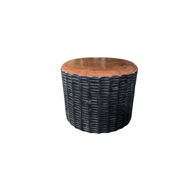 Solid Lychee Wood Side Table Stunning Textures, Ribbed Detailing Modern Organic For Sale - Image 4 of 5