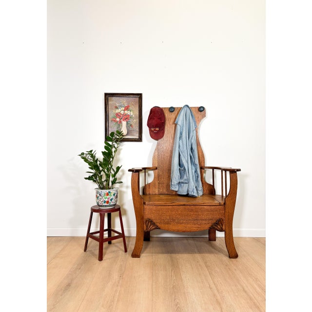 Antique Victorian Oak Hall Bench For Sale - Image 4 of 9