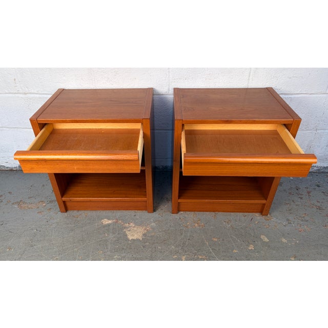 Mid 20th Century Danish Modern Teak Nightstands, A Pair For Sale - Image 9 of 14