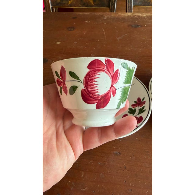 Early 19th Century A Very Nice Pair of Antique Staffordshire Early Adam’s Rose Cup & Saucer, Circa 1830 For Sale - Image 5 of 12