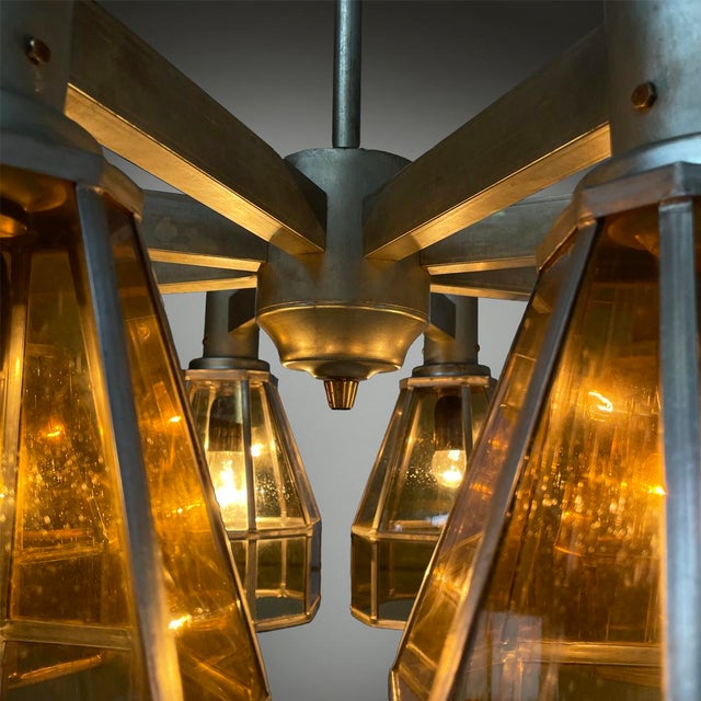 Art Deco German Chandelier in Yellow Glass and Metal, 1930s For Sale - Image 16 of 18