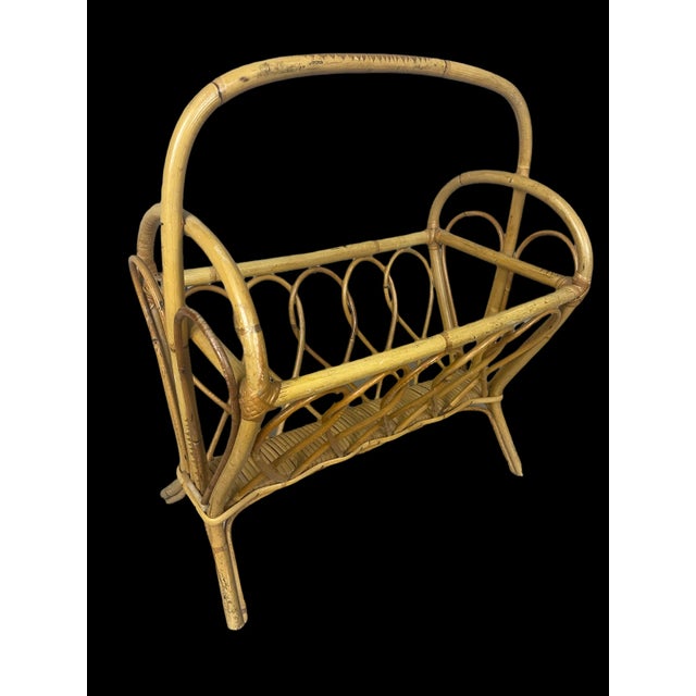 Midcentury Rattan Magazine Rack, 1960s For Sale - Image 4 of 12