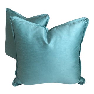 Turquoise Silk Pillows - a Pair For Sale