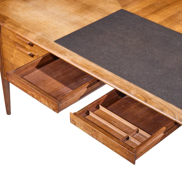 Alma Castilian Mid Century Walnut and Leather Executive Desk For Sale - Image 9 of 11