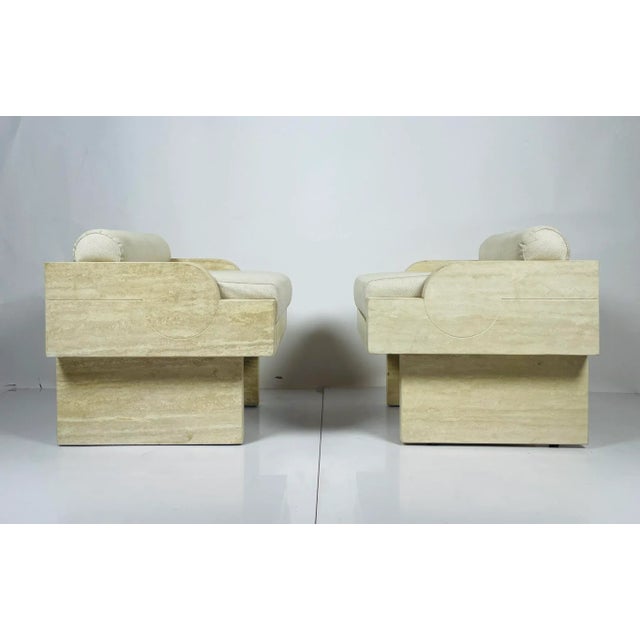 Modern 2000s Pair of Travertine Arm Chairs Attributed to Stéphane Parmentier For Sale - Image 3 of 13