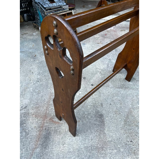 Brown 1970s Country Core Hearts Design Wooden Rustic Blanket Rack For Sale - Image 8 of 12