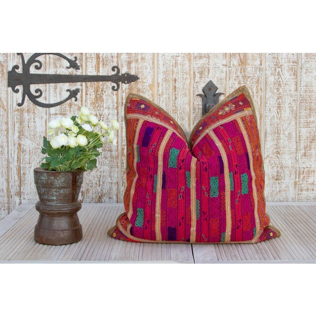 Magenta Khushi Thar Silk Embroidered Antique Pillow For Sale - Image 8 of 9